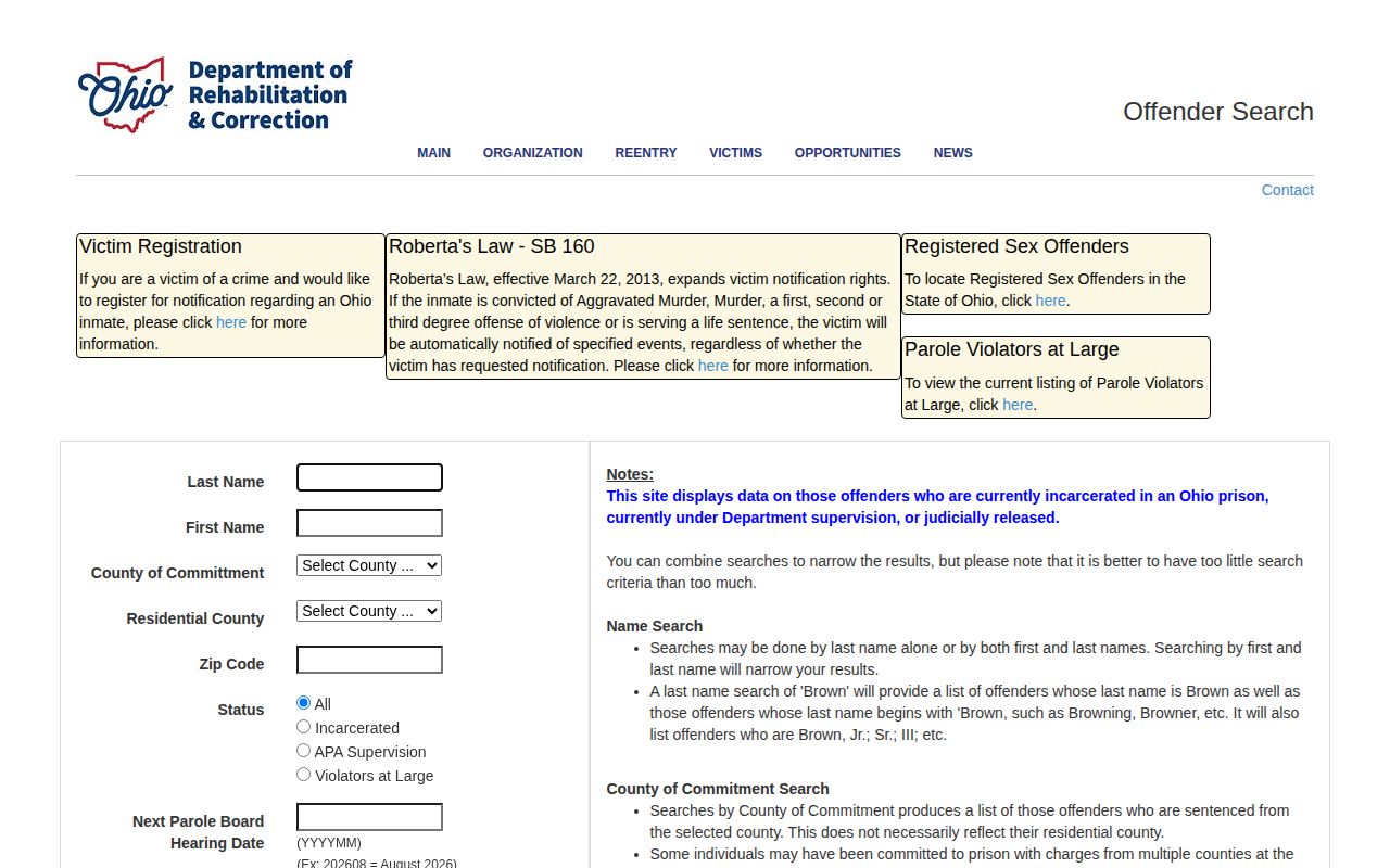 Ohio ODRC offender search for Stark County state custody records