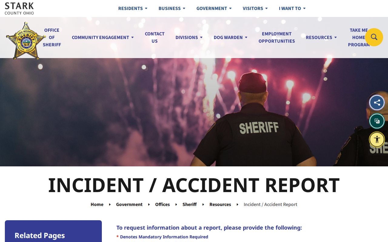 Stark County Sheriff records request page for booking and report records