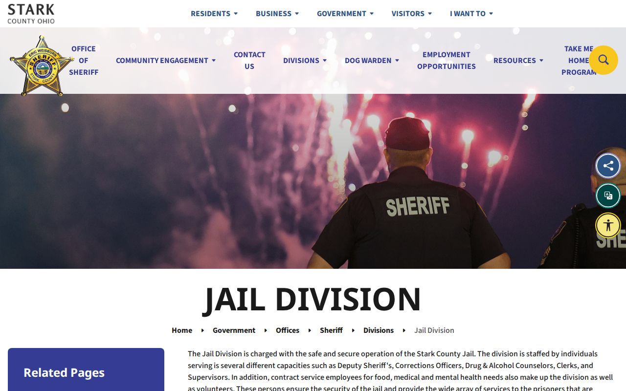 Stark County Jail booking records information on the official Jail Division page