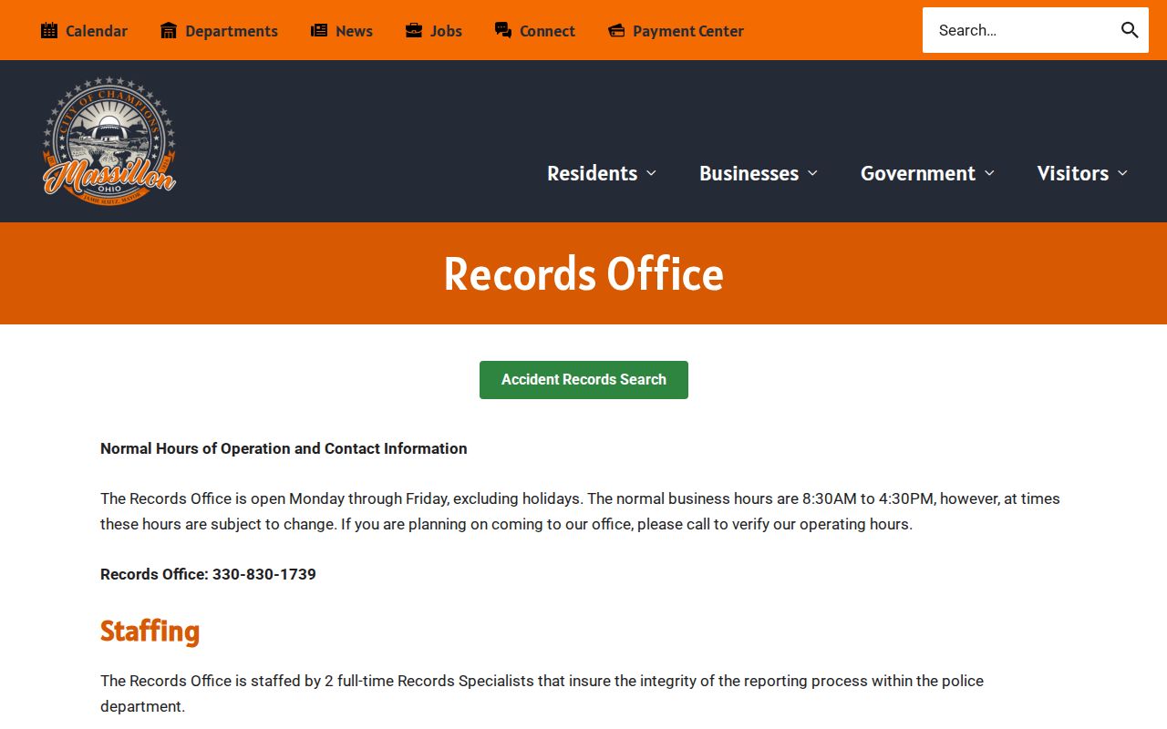 Massillon Police Records Office incident and arrest record access