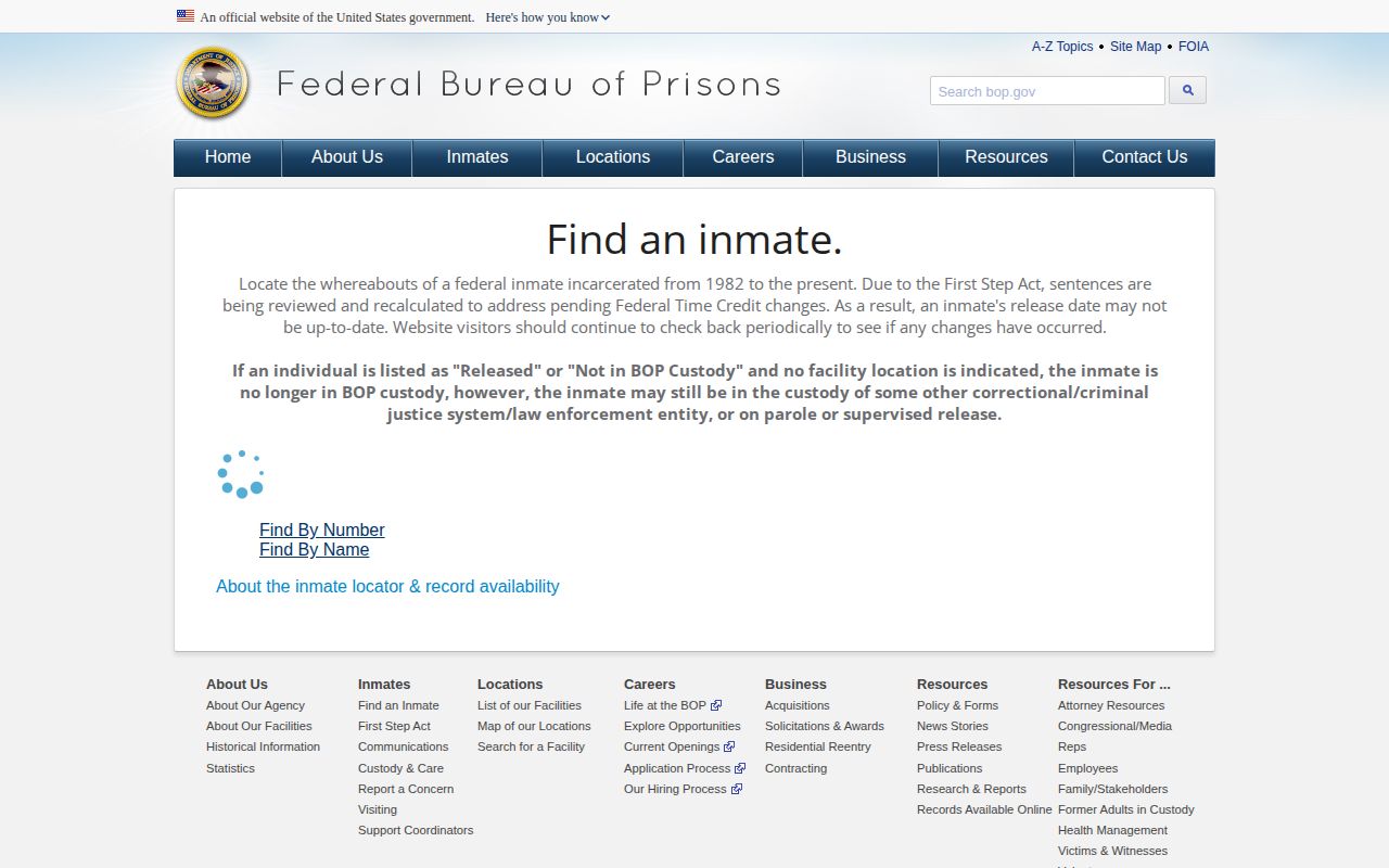 Federal Bureau of Prisons locator interface for Stark County custody-boundary research